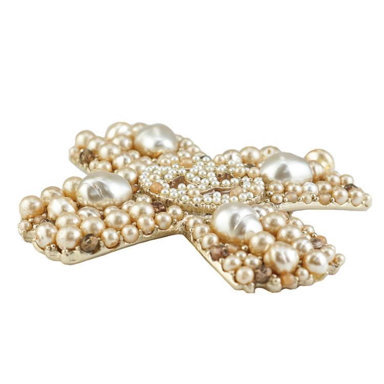 CHANEL ブローチ パール クロス ココマーク シャンパンゴールド シャンパンベージュ ライトブラウン 05A ブランドアクセサリー 3s89212j【中古】の画像