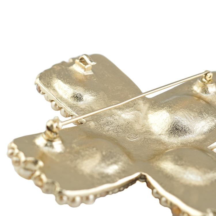 CHANEL ブローチ パール クロス ココマーク シャンパンゴールド シャンパンベージュ ライトブラウン 05A ブランドアクセサリー 3s89212j【中古】の画像