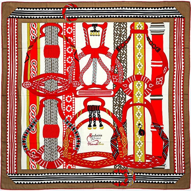 HERMES エルメス　カシミアシルク　カシシル　鎧の幻想 HERMES（エルメス） 【美品】HERMES カレジェアン カレ140 Fantaisie d