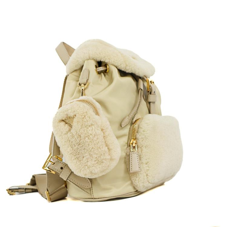 新品 PRADA プラダ 1BZ074 ムートン リュック ナイロン ファー 新品 PRADA プラダ 1BZ074 ムートン リュック ナイロン ファー