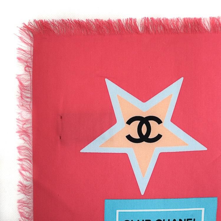 【極美品】CHANEL ストール ショール スカーフ ココマーク チケットデザイン 大判 ピンク マルチカラー コットン シルク レディース 5561235m