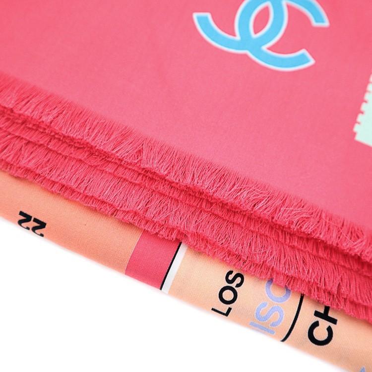 【極美品】CHANEL ストール ショール スカーフ ココマーク チケットデザイン 大判 ピンク マルチカラー コットン シルク レディース 5561235m