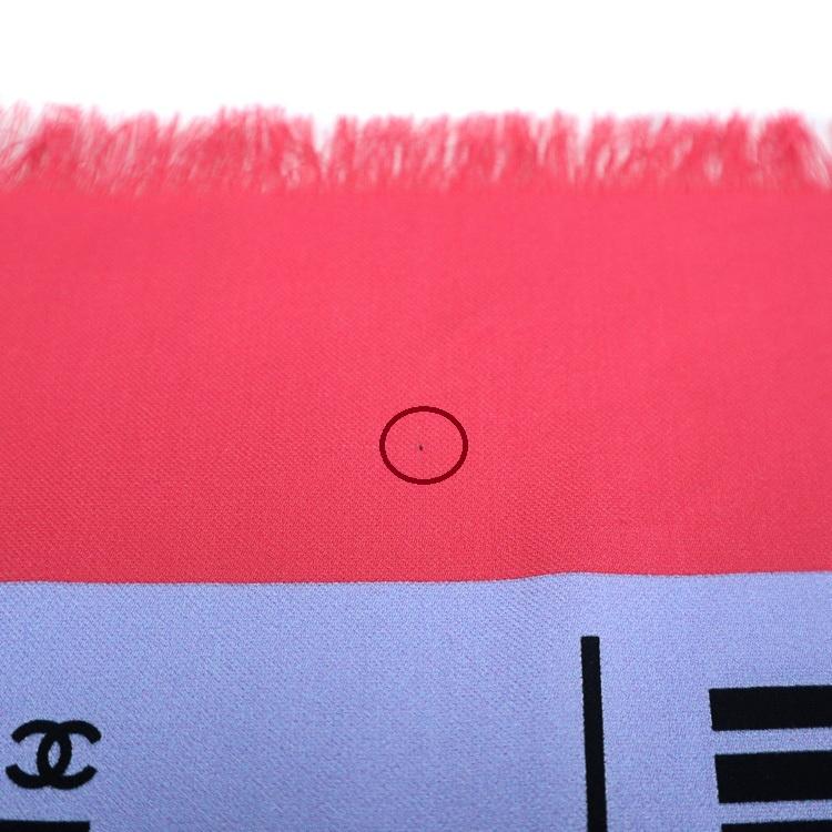 【極美品】CHANEL ストール ショール スカーフ ココマーク チケットデザイン 大判 ピンク マルチカラー コットン シルク レディース 5561235m