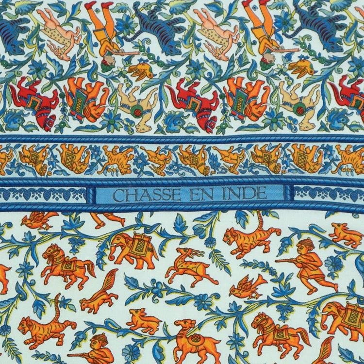 こ*た様 エルメス　カレジェアン　カシミアシルク　140 赤系　「インドの狩猟」 エルメス カレジェアン CHASSE EN INDE インドの狩猟 カシミヤ×シルク