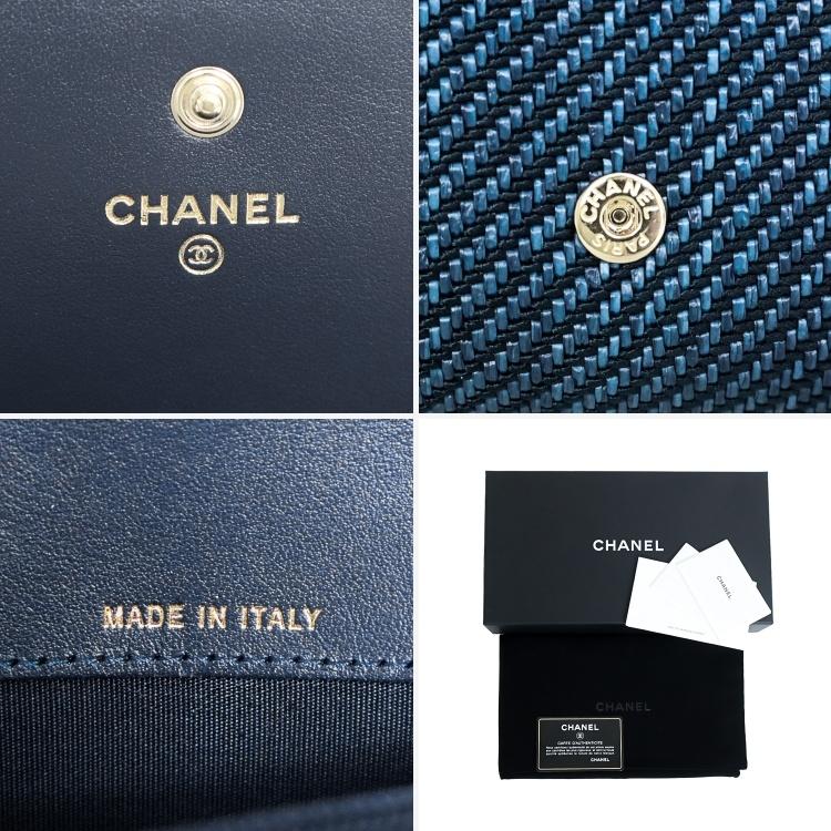 【極美品】CHANEL ドーヴィル 二つ折り 長財布 デニム A81976 デニム レザー ブルー ブランド財布 5645676m【中古】の画像