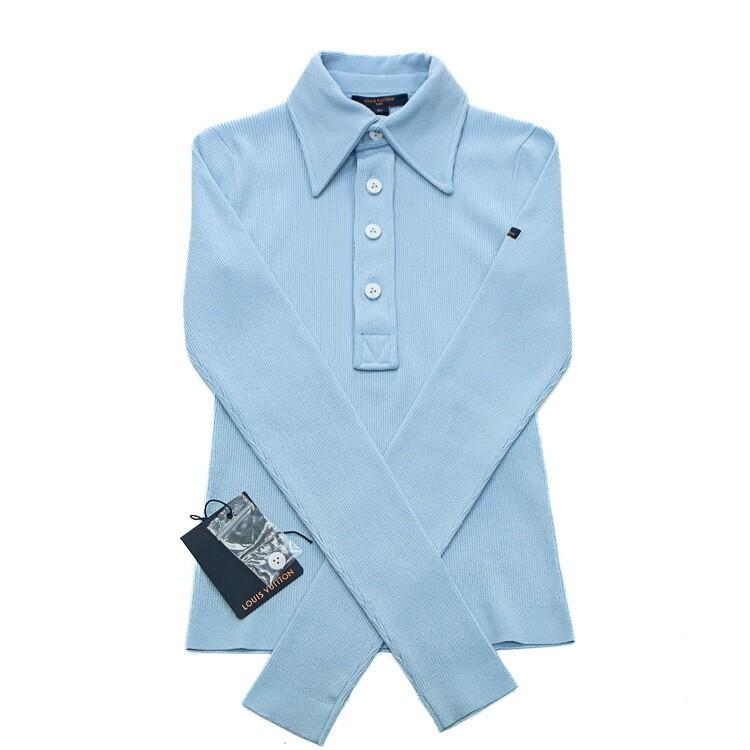 LOUIS VUITTON - 【ドンドン見直し】未使用品△正規品 ルイヴィトン 22AW 1AA9A0 シンリブロングスリーブポロトップ レディース XS ブルーグラシエール  箱付き◎ LOUIS VUITTON（ルイ・ヴィトン） 【美品】LOUIS VUITTON シンリブ