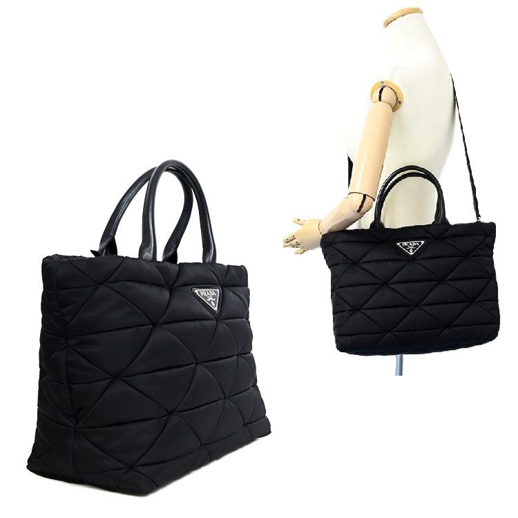 中古】プラダ ミディアム パデッド Re-Nylon レザー 2WAY トートバッグ
