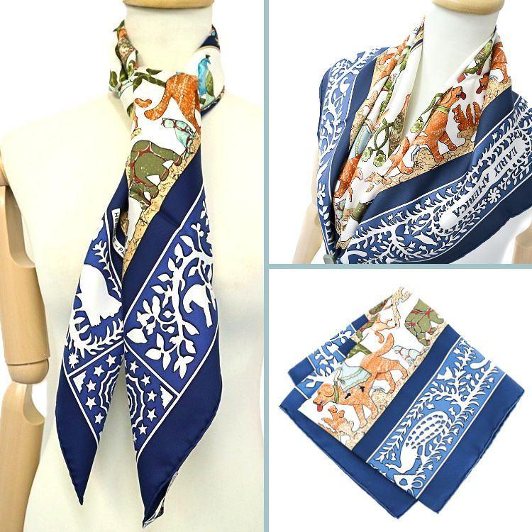 美品　エルメス　スカーフ　カレ90　王の楽園 フランス型　シルク 100% 美品 エルメス スカーフ カレ90 王の楽園 フランス型 シルク 100