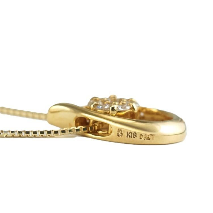 中古】K18 ダイヤモンド 0.21ct ネックレス 3.5g フラワーモチーフ 雫 