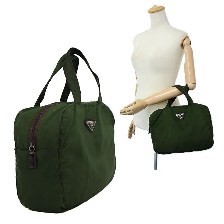 美品 PRADA プラダ トートバッグ ショルダーバッグ グリーン 三角ロゴ PRADA（プラダ） トライアングルロゴ 三角ロゴ プレート ハンドバッグ