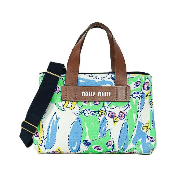 【良品】miumiu ハンドバッグ 2way カナパ キャンバス レザー 手提げ miu miu（ミュウミュウ） 【美品】MIU MIU カナパ 2WAY ハンドバッグ