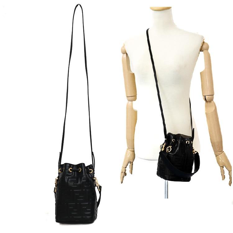 【極美品】フェンディ MINI MON TRESOR ズッカ 2Way ショルダーバッグ レディースバッグ 巾着 8BS010-0A3ZG レザー ブラック 6166810mの画像