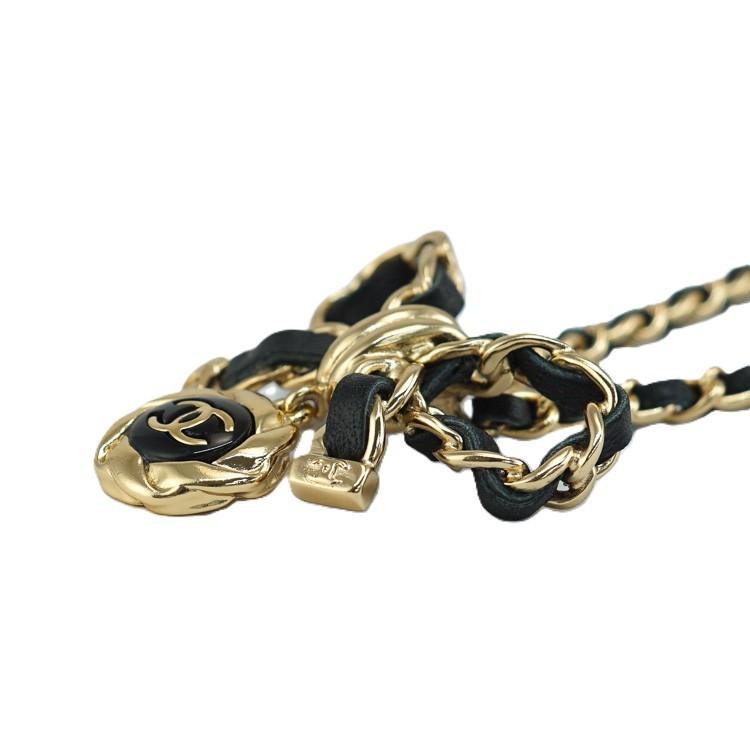 【極美品】CHANEL ネックレス ココマーク レザー リボン A22A ラムスキン GP ゴールド ブランド小物 シャネル 6168979m【中古】の画像