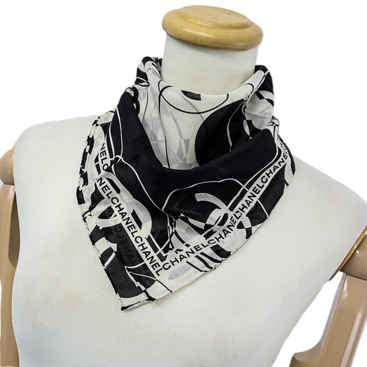 CHANEL ココマーク シルクスカーフ ホワイト ブラック CHANEL（シャネル） 【極美品】CHANEL スカーフ ココマーク コットン
