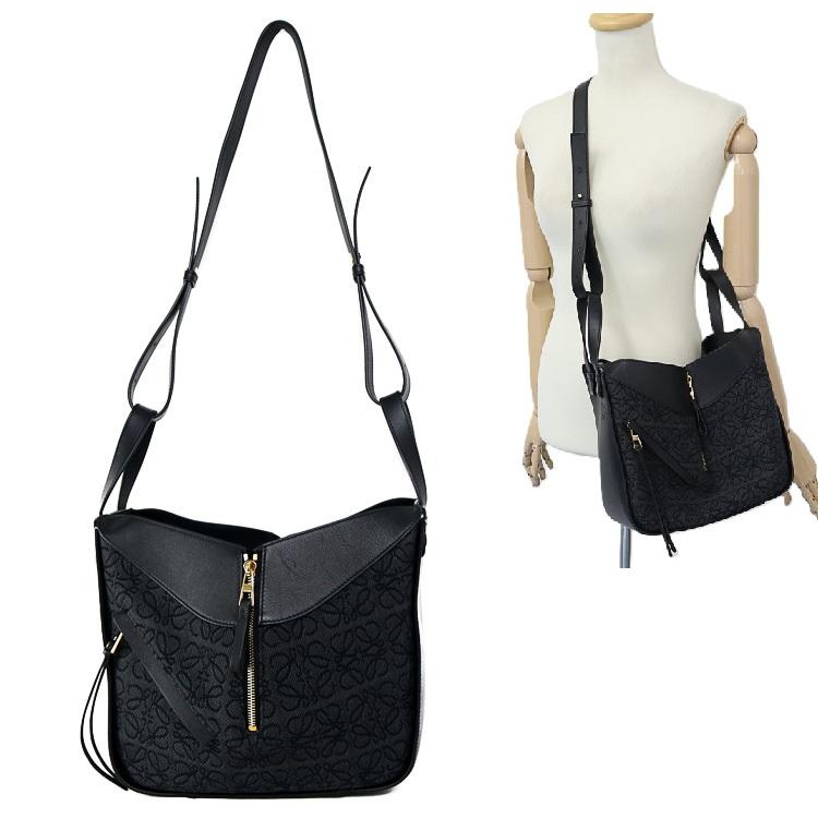 LOEWE ハンモック スモール アナグラム ショルダーバッグ ハンドバッグ A538S35X29 ジャガード カーフ レザー ブラック ブランドバッグ ロエベ 6191116j【中古】