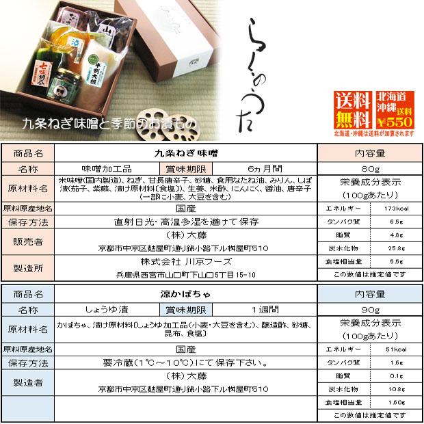 お中元 京のお漬物とねぎ味噌ギフト らくのうた 京都 漬物セット 詰合せ 御礼 夏ギフト 暑中見舞い 京野菜 かぼちゃ 茄子 大根 九条ねぎ |  | 10