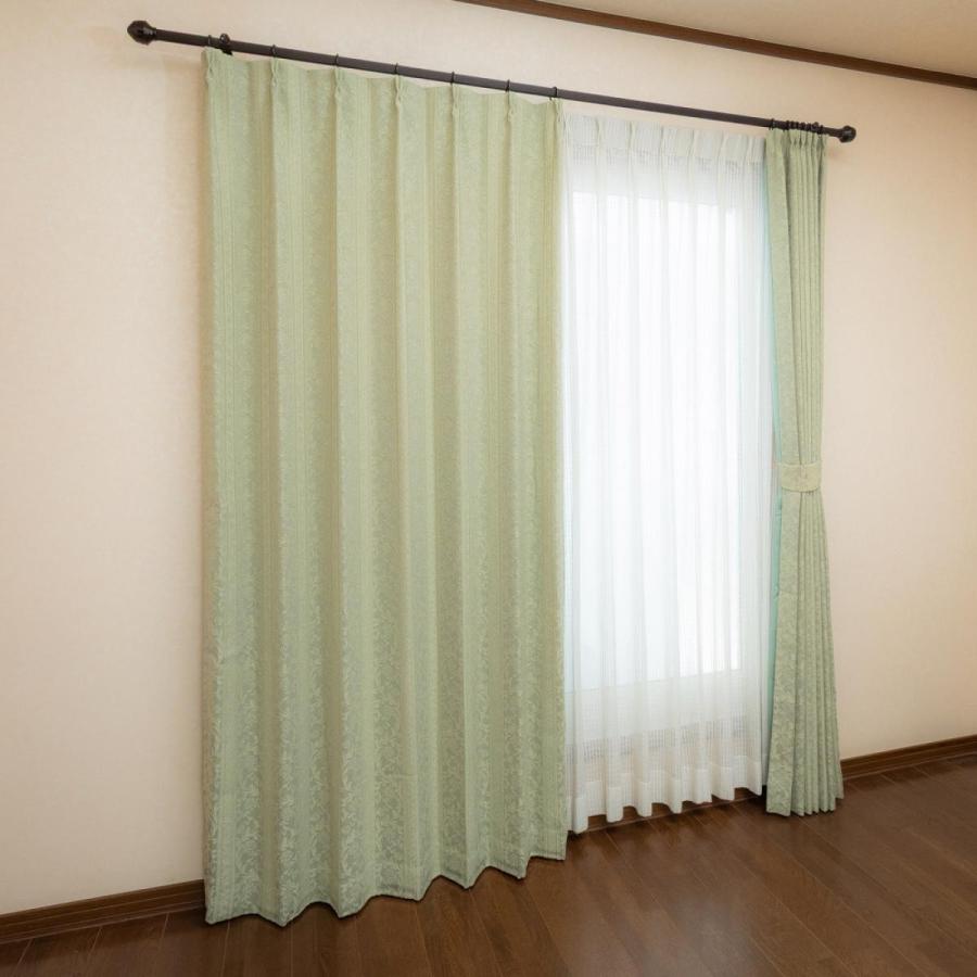 I】ドレープカルロス 100×225 GN2P グリーン カーテン 裏地付き 遮光性
