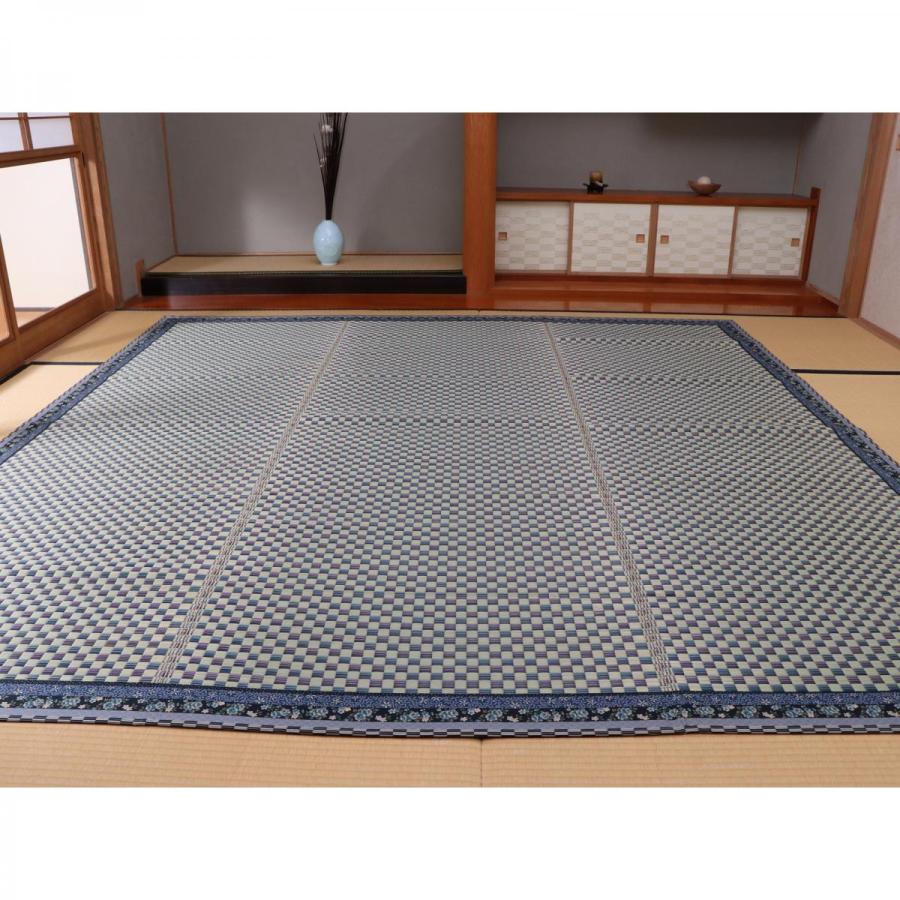 【I】【代引不可】イケヒコ 国産い草 花ござ 上敷き かれん ブルー 約352×352cm(江戸間8畳)　カーペット ラグ   【北海道・沖縄・離島不可】｜daiyu8｜02