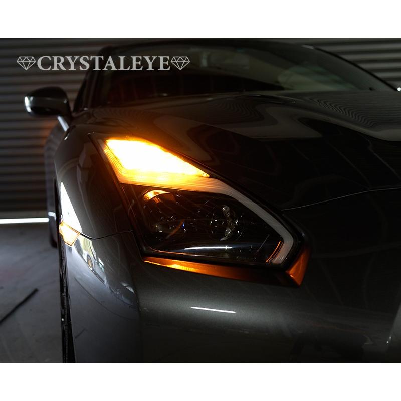 GT-R ヘッドライト R35 前期/中期 後期スタイル LEDファイバーヘッドライト 流れるウインカー シーケンシャルウインカー CRYSTALEYE (S249の画像