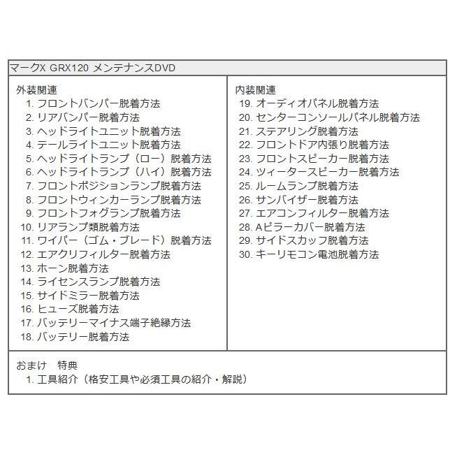 マークX メンテナンスDVD GRX120 内装/外装のドレスアップ改造 MKJP