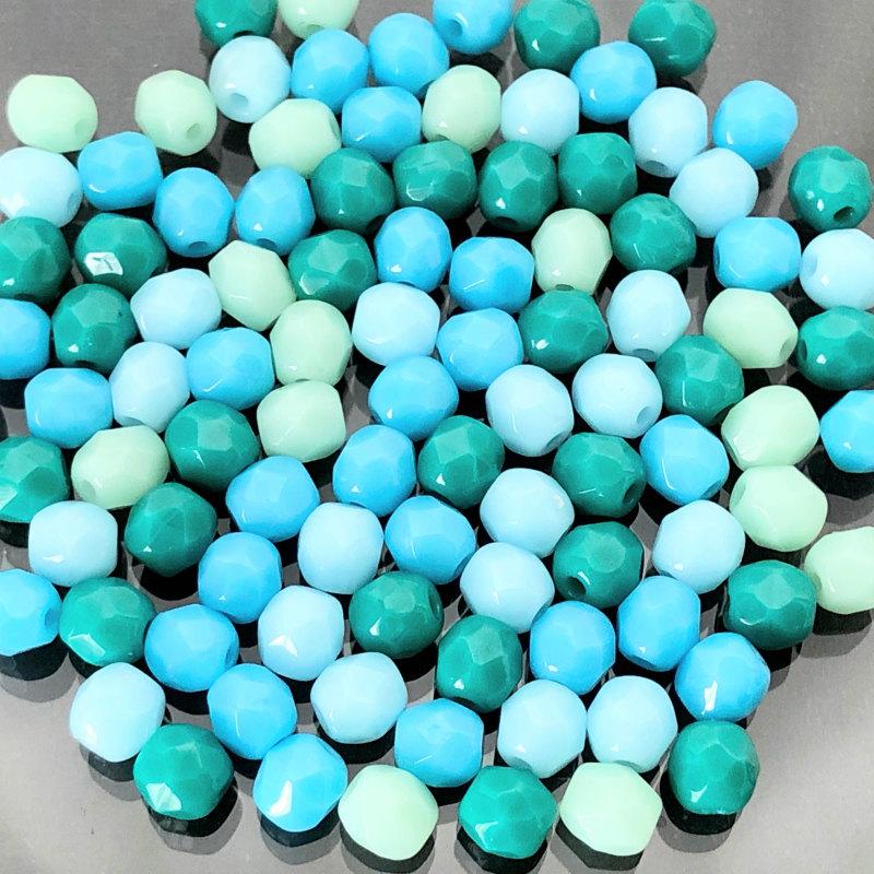 チェコ ビーズ ファイヤーポリッシュ ミックス 4mm ターコイズミックス 約100ヶ|daizybeads|02