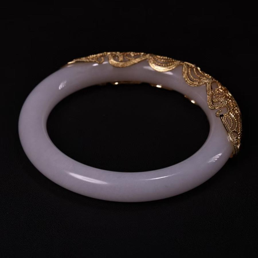 中国古美術.白玉 腕輪.嵌寶石.木箱付.旧時貴婦飾品.裝身具. 裝飾品