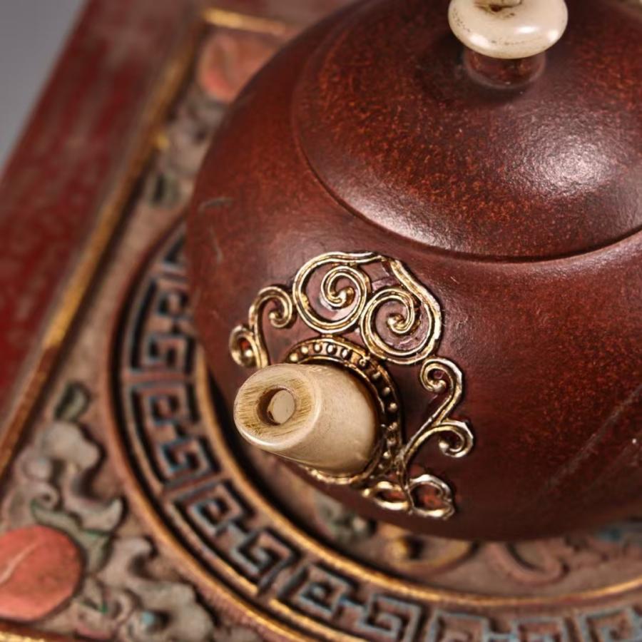 中国古美術.原礦紅泥.紫砂壺.嵌玉石.木箱付.中国古玩 : 時代の彩