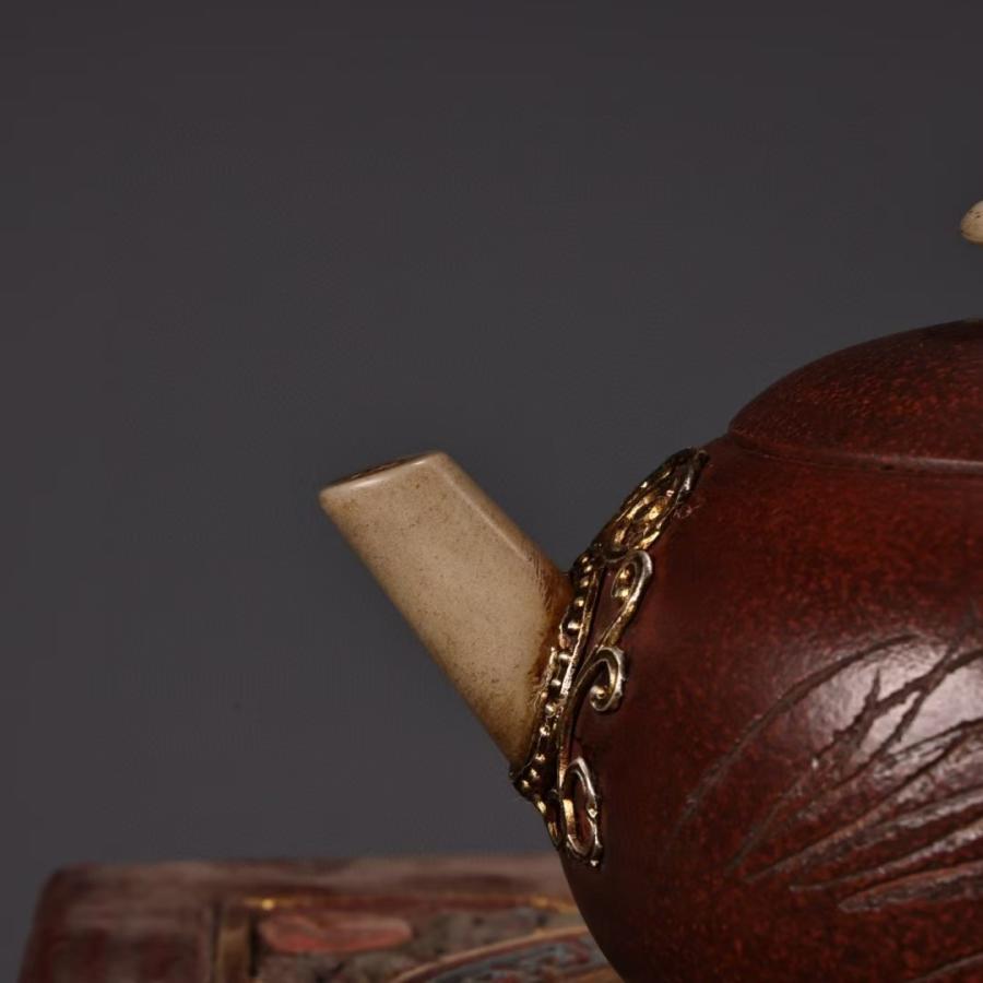 中国古美術.原礦紅泥.紫砂壺.嵌玉石.木箱付.中国古玩 : 時代の彩