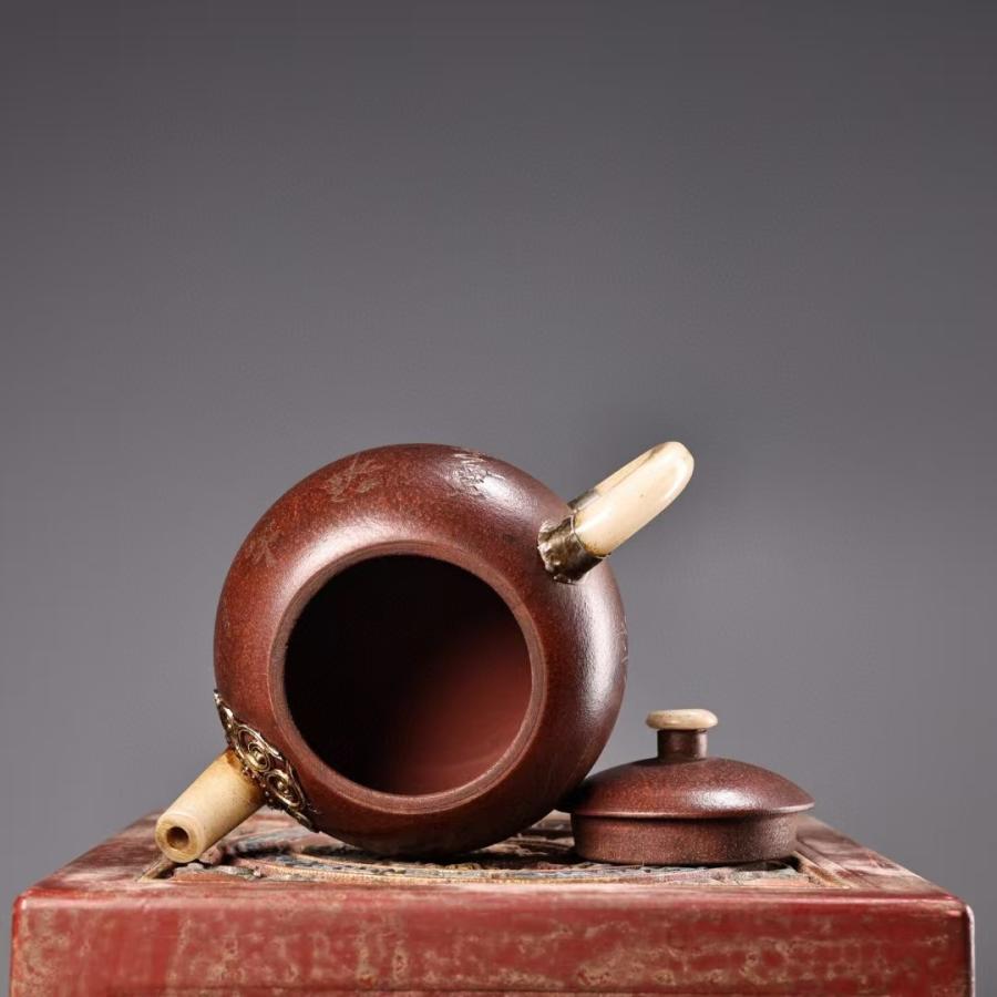 中国古美術.原礦紅泥.紫砂壺.嵌玉石.木箱付.中国古玩 : 時代の彩