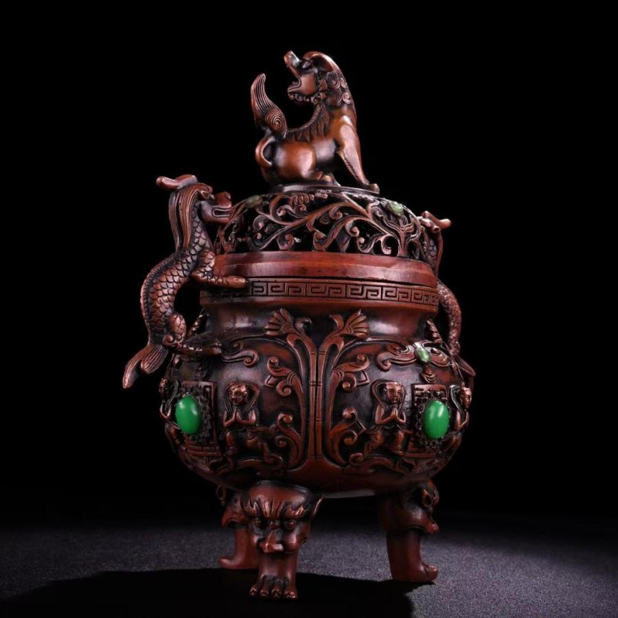 中国古美術.純銅嵌宝石.香炉. 熏香炉. 工藝精緻.造形が美しい