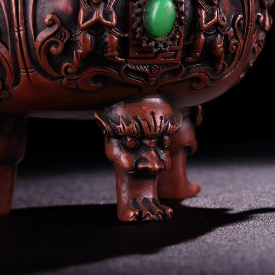 中国古美術.純銅嵌宝石.香炉. 熏香炉. 工藝精緻.造形が美しい