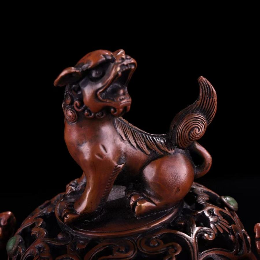 中国古美術.純銅嵌宝石.香炉. 熏香炉. 工藝精緻.造形が美しい