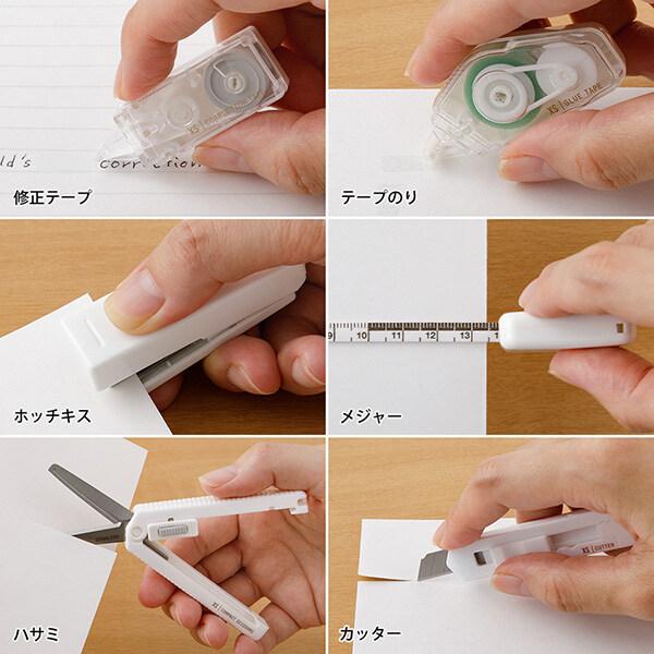 XS ステーショナリーキット 白A 6点セット ハサミ/ホッチキス/修正テープ/のり 文房具 コンパクト 持ち運び 携帯 ミドリ [01] |  | 05