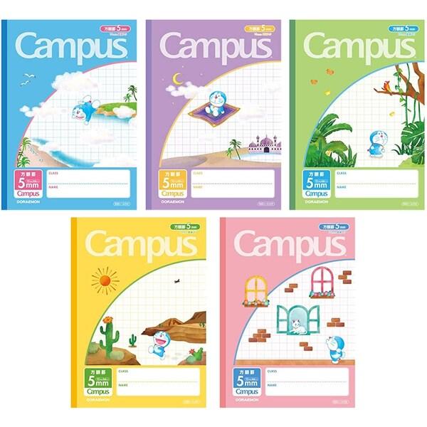 ドラえもん アイテム勢ぞろい Campus キャンパスノート 用途別 5mm方眼 5ミリ方眼 科目シール付 学習帳 かわいいキャラクター 小学校 小学生 01 5冊パック メール便対象