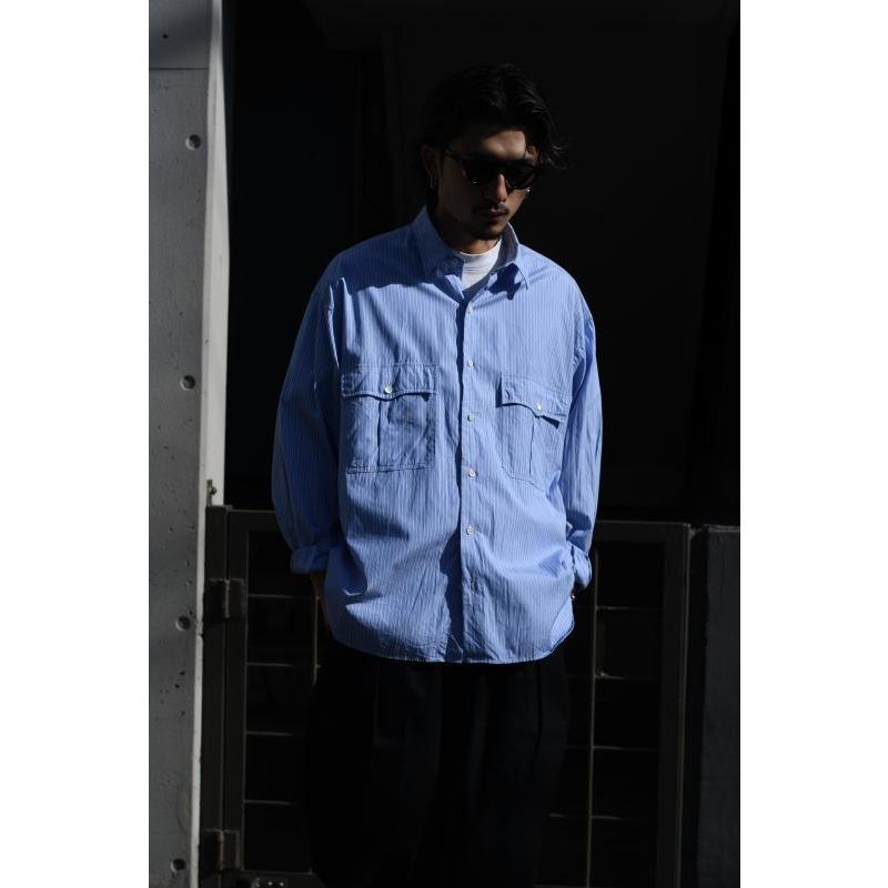 Porter Classic Roll Up Stripe Shirt (Logo White) Blue ポーター