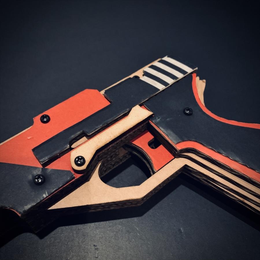 4連発式ゴム銃 Mk34v3 （赤x黒） ダンボール 段ボール 輪ゴム銃 鉄砲