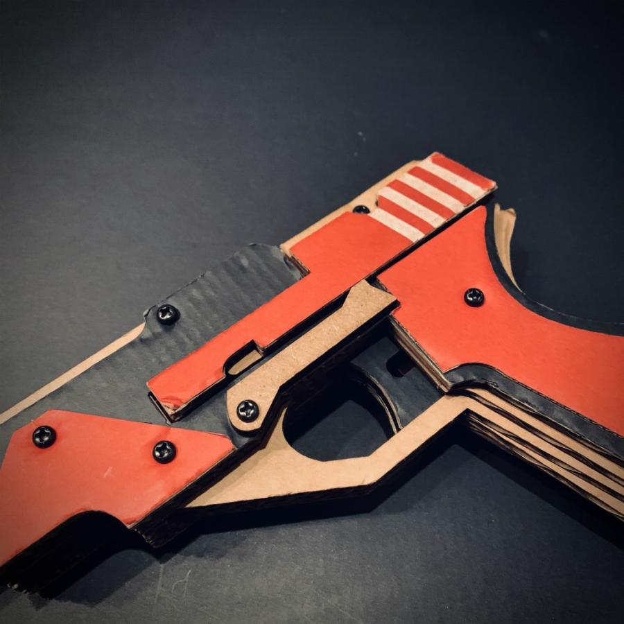 4連発式ゴム銃 Mk34v3 （黒x赤） ダンボール 段ボール 輪ゴム銃