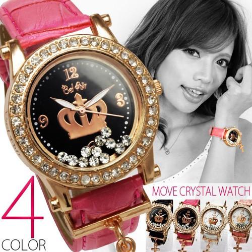 クロスチャーム付きムーブクリスタル腕時計 腕時計 レディース腕時計 レディース 女性用 プレゼント ギフト ホワイト ゴールド ピンク｜dami