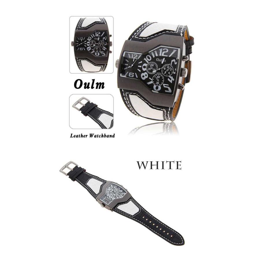 2フェイス腕時計 oulm 腕時計 メンズ 時計 アナログ スポーツ腕時計メンズカジュアルレザー ファッション 男性 ウォッチ オシャレ ビジュアル |  | 01