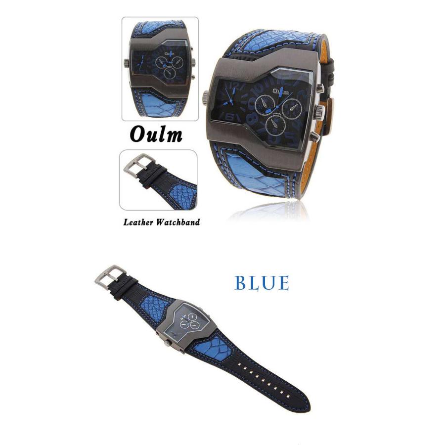 2フェイス腕時計 oulm 腕時計 メンズ 時計 アナログ スポーツ腕時計メンズカジュアルレザー ファッション 男性 ウォッチ オシャレ ビジュアル |  | 02