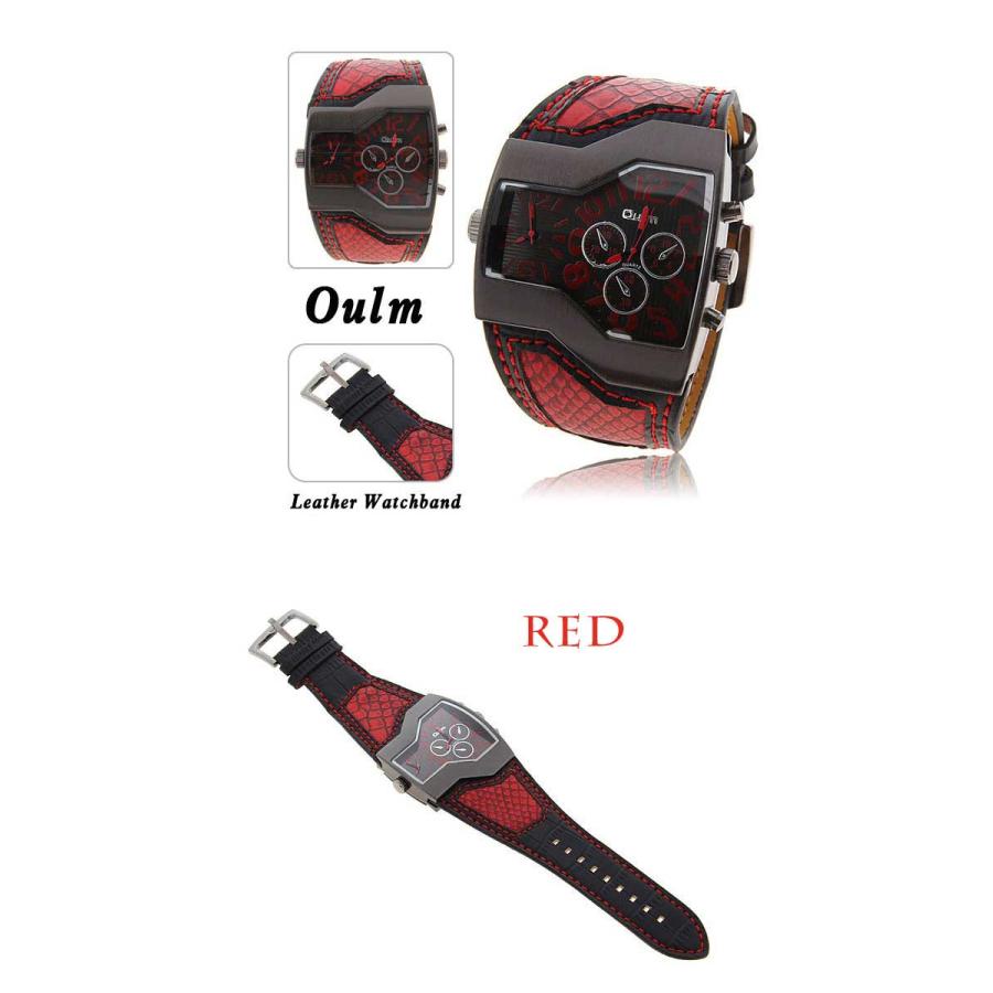 2フェイス腕時計 oulm 腕時計 メンズ 時計 アナログ スポーツ腕時計メンズカジュアルレザー ファッション 男性 ウォッチ オシャレ ビジュアル |  | 03