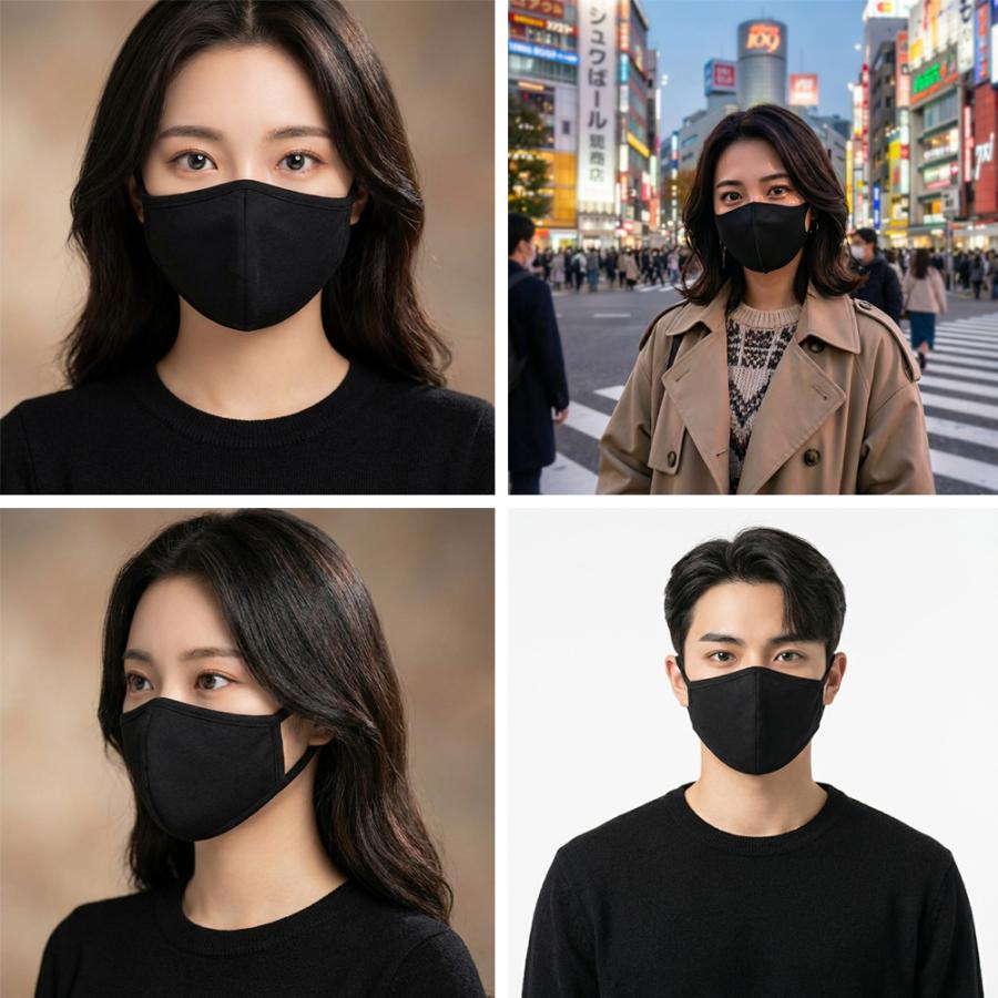 【2枚セット】3Dマスク 黒 マスク ブラックマスク ファッション ストリート B系 メンズ レディース ヒップホップ BLACK  花粉 V系 |  | 01