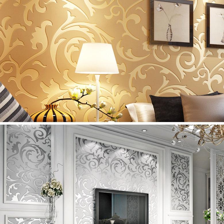 壁紙 エレガント 金 銀 53cm×9.5m DIY のりなし おしゃれラグジュアリー 北欧 輸入壁紙 ラッシュ 賃貸 厚手 シンプル リフォーム 補修 ゴールド シルバー | 