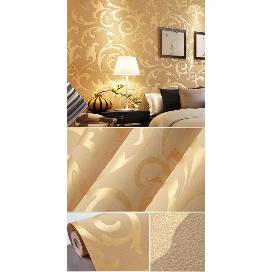 壁紙 エレガント 金 銀 53cm×9.5m DIY のりなし おしゃれラグジュアリー 北欧 輸入壁紙 ラッシュ 賃貸 厚手 シンプル リフォーム 補修 ゴールド シルバー |  | 05