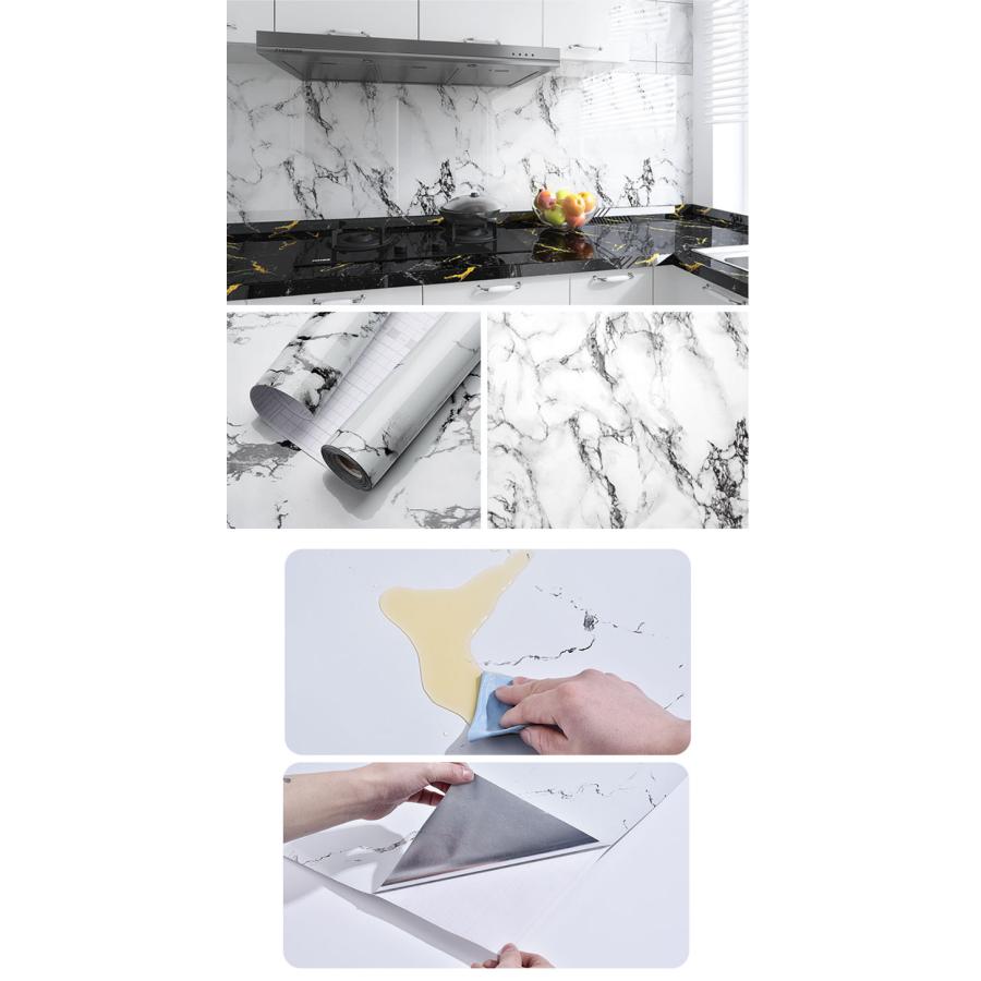 壁紙シール 大理石 リメイクシート 巾60cmx長さ10m のり付き 壁紙 はがせる カッティングシート防水 キッチン リフォーム シート 家具リフォーム 賃貸 |  | 03