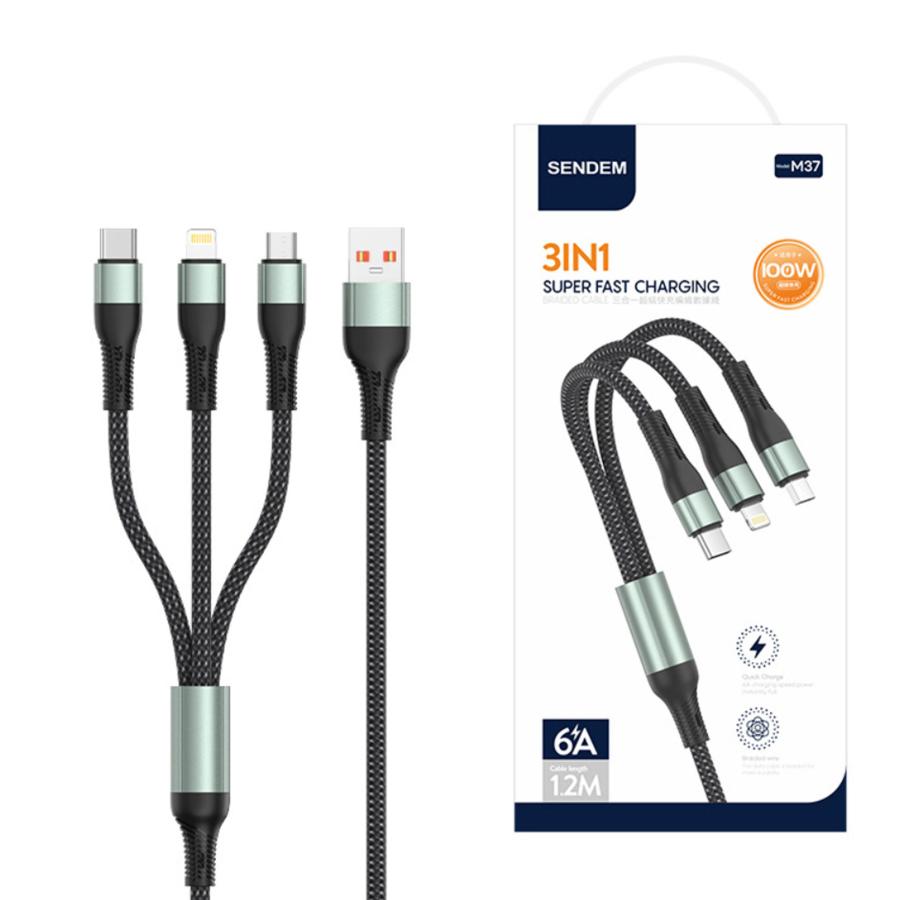 3in1 6A 充電器ケーブル USBケーブル iPhoneケーブル Type-cケーブル Microケーブル 急速充電 ケーブル micro usb type−c 1.2m Android 充電ケーブル | 