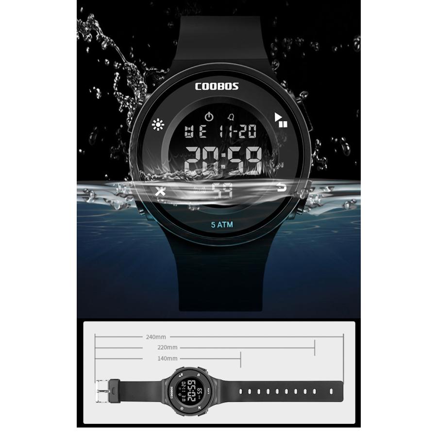 COOBOS デジタル メンズ 腕時計 ブランド LED ディスプレイ 防水
