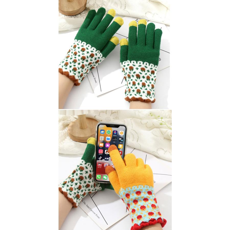 スマホ手袋 レディース スマホ対応 スマホ 暖かい 防寒 かわいい 可愛い おしゃれ カラー カラフル 柄 北欧 iphone ipad タッチパネル 保温 保湿 女性 誕生日 |  | 03