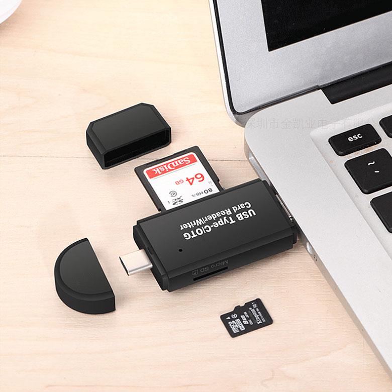 MicroUSB USB TypeC OTG カードリーダー TF SD デュアルカードスロット スマホー コンピュータ同時対応 高速