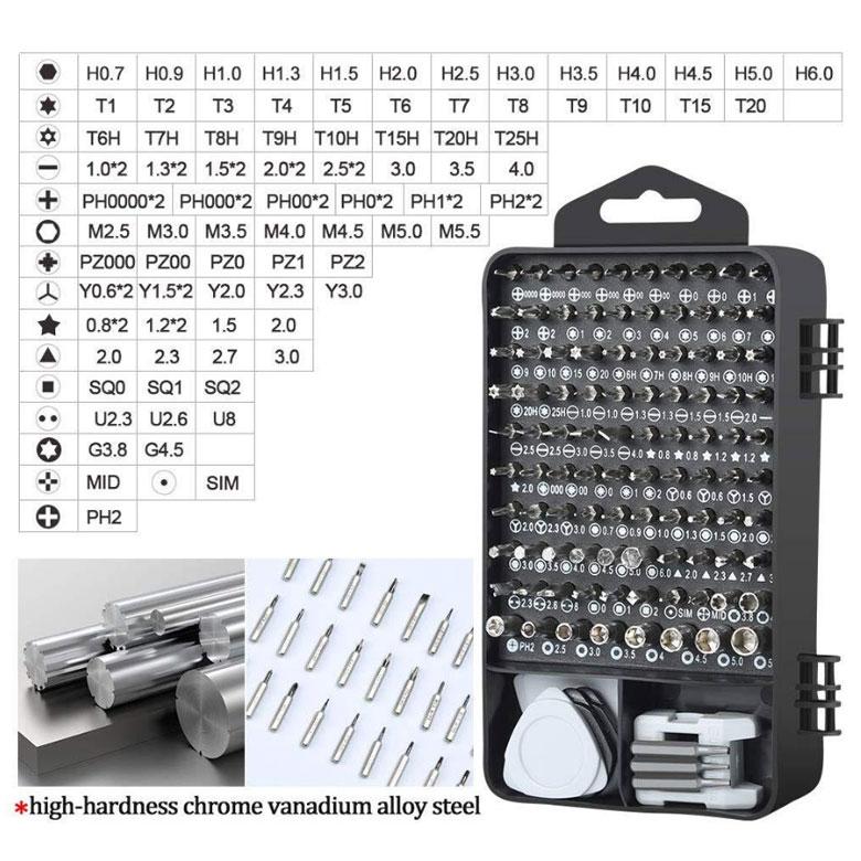 精密ドライバーセット 115in1 工具セット 特殊時計 Y型別型ビット 98種特殊ねじ用 工具 DIY 便利 工具修理 分解整備補 修精密機器電子機器などの修理に使用 |  | 03